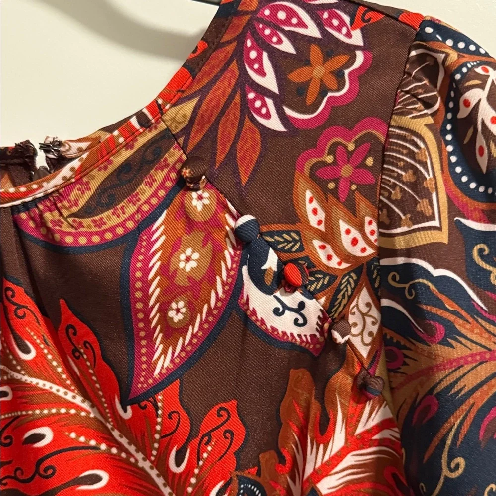 LOFT Red and Brown Floral Long Sleeve Dress - Picture 4 of 11